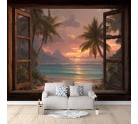 Papier Peint Finestra 500x280 cm Papier Peint Panoramique Effet 3D, Peinture Murale intissé Grande Plage Paysage, pour Moderne Salon Chambre TV Fond