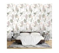 Papier Peint Fleur Beige et blanc Vintage Papier Peint Feuilles Tropicales Papier Adhésif Stickers Meuble Vinyle pour Chambre Armoire Tiroirs, Papier Peint Adhesif Decoratif Chambre Salon 01(44x300 cm