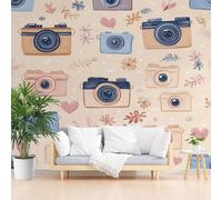 Papier Peint Fleur D'Amour D'Appareil Photo de Dessin Animé Papier Peint Panoramique Décoration Murale Pour Salon, Chambre, Murales Intissé, Plantes et Fleurs Feuilles Wallpaper Mural 400x280cm