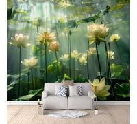 Papier Peint Fleurs 350 × 256 cm Papier Peint Panoramique Grandes Murales Poster pour Salon, Adulte Chambre d'enfants, Étude Décoration Racines De Lotus Et Fleurs De Lotus Dans L'étang -a-a-21037-c-a