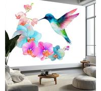 Papier Peint Fleurs À L'Aquarelle Oiseaux, Peinture Murale Intissé Photo Style Minimaliste Mural Poster Salon Chambre Mur de fond Chambre des Enfants Bureau Décoration de Maison, 450 x 315 cm (L x H)