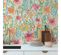 A.S. Création papier peint fleuri en multicolore, blanc, rouge, orange, vert - papier peint intissé haut de gamme floral 396951 - papier peint design peint sur 10,05m x 0,53m - Made in Germany