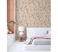 Papier Peint Fleurs Colorées Dans Un Design Aquarelle - Beige, Orange, Marron