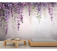 Papier Peint Fleurs de Glycine 3D Auto Adhesif Panoramique Mural Plantes Printanières Papier Peint en Soie Poster XXL Décoration Murale Salon Chambre 300x210 cm A-6748