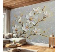 Papier Peint Fleurs De Magnolia Branches, Papier Peint Panoramique Blanc Style De Peinture À L'Huile En 3D, Pour Salon Chambre Chambre D'Enfant Décoration Murale - Décoration d'intérieur, 200 x 140 cm