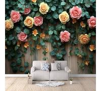 Papier Peint Fleurs De Rose 150x105 cm Papier Peint Panoramique Effet 3D, Peinture Murale intissé Grande, pour Moderne Salon Chambre TV Fond