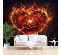 Papier Peint Fleurs de Roses Flamme Papier Peint Panoramique Décoration Murale Pour Salon, Chambre, Tapisserie Murales Intissé, Flammes Abstrait, Amour, Fleurs Wallpaper Mural 250x175cm(L x H)