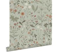papier peint fleurs des champs vert menthe grisé 53 cm x 10.05 m - ESTAhome