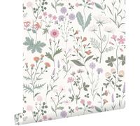 papier peint fleurs des champs violet, rose et vert 53 cm x 10.05 m - ESTAhome
