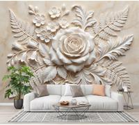 Papier Peint Fleurs En Relief De Style Européen, 200x140cm | Papier Peint Panoramique Roses Feuilles De Fougère Vallée Des Lys, Decoration Salon Chambre, Décoration Soie Murale Poster Tableaux Muraux