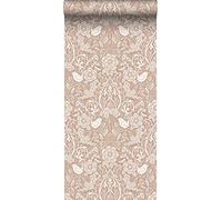 papier peint fleurs et oiseaux de style art nouveau couleur nude et blanc 53 cm x 10.05 m - ESTAhome