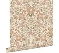 papier peint fleurs et oiseaux de style art nouveau couleur sable, beige et vieux rose 0.53 x 10.05 m - ESTAhome