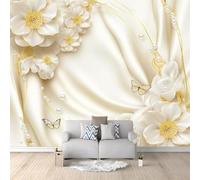 Papier Peint Fleurs et Papillons 3D Auto Adhesif Panoramique Mural Moderne Papier Peint en Soie Poster Trompe L'oeil Décoration Murale Salon Chambre 150x105 cm B-1976