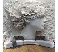 Papier Peint Fleurs Femme 3D Panoramique Mural, Plâtre Relief Portrait Papier Peint en Tissus non tissés Poster 350× 256cm Décoration Murale Salon Chambre