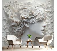 Papier Peint Fleurs, Femme, Autocollant Décoratif Art Du Relief En Plâtre, Facile À Nettoyer Amovible, Ivoire Convient Pour Les Salons, Meubles De Bureau Les Murs Papier Peint En Soie 396X280 Cm