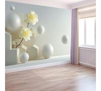 Papier Peint Fleurs Géométriques 3D200 x 140 cm Décoration Papier Peint Moderne Crème Murale facile à nettoyer, idéale pour chambre et salon, avec un design unique et moderne