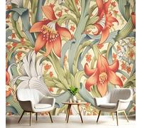 Papier Peint - Fleurs Lys, Feuilles Décoration Murale, Art Nouveau Papier Peint En Soie, Résistant Aux Déchirures, Convient Pour Salons, Chambres Les Salles De Bains (Couleurs Mélangées 450X315 Cm)
