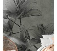 Papier peint fleurs M1-No.10302 Impression numérique Gris Floral Fleurs Campagne
