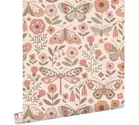 papier peint fleurs & papillons beige, vert et vieux rose 50 x 900 cm - ESTAhome