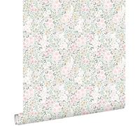 papier peint fleurs rose clair et vert 53 cm x 10.05 m - ESTAhome