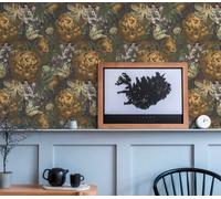 Papier Peint Fleurs Roses & Tulipes - Jaune, Marron, Vert