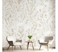 Papier Peint Fleurs Sauvages Buissons 200×150cm 3D,Gris Wallpaper Panoramique,Plantes Élégantes Pétales Papier Peint intissé Chambre Salon Personnalisé XL Décoration Murale,Pour Salon Chambre Bureau