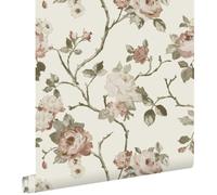 papier peint fleurs vintage blanc cassé et vieux rose 53 cm x 10.05 m - ESTAhome