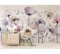Papier Peint Fleurs Violettes Aquarelle Fresque Intissé 3D Papier Peint Panoramique Nature Peinture Murale Chambre Salon