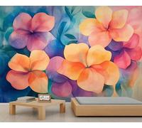 Papier peint floral aquarelle coloré avec fleurs romantiques - Poster mural surdimensionné style salle de jeux café décoration de fond (non autocollant)