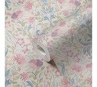 A.S. Création WTD 390753 Papier peint intissé Motif fleurs Crème Bleu Rose Vert Maison Charme 10,05 m x 0,53 m Fabriqué en Allemagne