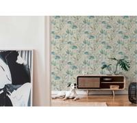 Livingwalls 393484 Papier peint intissé Motif floral Beige Vert Bleu 10,05 m x 0,53 m Fabriqué en Allemagne