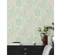 Papier Peint Floral Avec Feuilles Dans Look Rétro Léger Structuré, Mat - Vert,