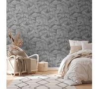 Papier Peint Floral Avec Motif Jungle - Anthracite, Gris, Argent