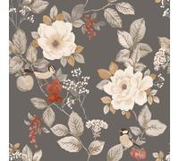 Papier peint floral Belgravia Bramble - Papier peint fleuri avec détails mats - Charbon