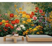 Papier peint floral coloré jardin paysage fleurs murales pour chambre à coucher, papier peint de campagne fleurs sauvages, salon, chambre d'enfant, salon, affiche murale 500 x 350 cm