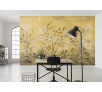 Papier Peint Floral Jaune Non-tissé Mural 144x97 Pouces Avec Adhésif