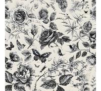 Papier Peint Floral Noir et Blanc, 44 x 500cm papier Peint Botanique avec Fleurs, Papillons et Oiseaux pour Meuble, Chambre et Salle de Bain