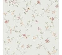 Papier peint floral Profhome 937701-GU papier peint intissé texturé avec un dessin floral mat blanc vert blanc crème vieux rose 5,33 m2