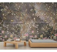 Papier Peint Floral Style Art Oriental Motif Floral Motif Oiseau Volant Motif Personnalisé Gris Foncé Texture Géométrique Abstraite pour Chambre à Coucher Salon Chambre D'Enfant Affiche 400 X 280 cm