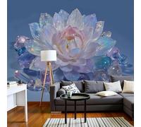 Papier peint floral surréaliste, lotus de cristal en pleine floraison, fresque murale pour salon, chambre, chambre d'enfant, papier peint intissé bleu moderne, décoration murale, 400 cm x 280 cm