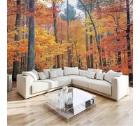 Papier Peint Forêt 3D Auto Adhesif Panoramique Mural Forêt D'automne Papier Peint en Soie Poster XXL Décoration Murale Salon Chambre 300x210 cm A-4226