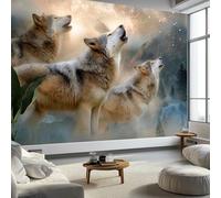 Papier Peint Forêt Animaux, Mural Xxl Ciel Étoilé Meute De Loups 400 X 280 Cm Panoramique Tapisserie Affiches Gris Clair Pour Enfant Adulte - Maison Moderne Décoration Murale Pour Salon Chambre