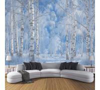 Papier Peint Forêt Bouleaux En Hiver 260×180cm 3D, Bleu Wallpaper Panoramique, Flocons Neige Nature Papier Peint intissé Chambre Salon Personnalisé XL Décoration Murale,Pour Salon Chambre Bureau