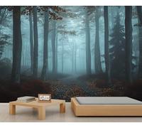 Papier peint forêt brumeuse - Grande peinture murale gothique pour chambre à coucher - 400 x 280 cm - Ne se décolle pas et ne colle pas