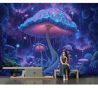 Papier Peint Forêt Champignons Psychédéliques 250 X 175 Cm Papier Peint Panoramique Effet 3D, Peinture Murale Poster Intissé Paysage Fantastique Plantes Extraterrestres, Pour Chambre Salon Tv Fond