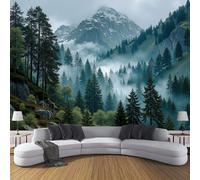 Papier Peint Forêt De Pins Brume, Papier Peint Panoramique Vert, Tapisserie Panoramique Paysage Naturel Mystérieux, Pour Salon Chambre Chambre D'Enfant Décoration Murale, 350 x 256 cm