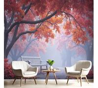 Papier Peint Forêt D'Érables Brumeuse, Papier Peint Panoramique Motif Paysage D'Automne, Fresque Murale 150X105Cm, Décoration Image Murale Rouge Orangé Pour Salon Chambre Bureau Tv Artistique