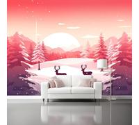 Papier Peint Forêt D'Hiver Panoramique 3D Rose Élan Montagnes Enneigées Grandes Murales Poster Pour Salon Adulte Chambre D'Enfants Étude Maison Décoration Intérieure 250 X 175 Cm