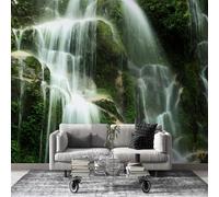 Papier Peint Forêt en cascade 300x210 cm Décoration Murale Poster Tableaux Muraux Tapisserie Photo Trompe l'oeil - Paysage de vallée Vert L29