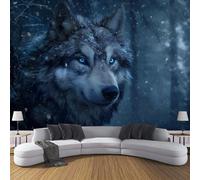 Papier Peint Forêt Loup Sauvage 350× 256cm 3D, Bleu Wallpaper Panoramique, Faune Papier Peint intissé Chambre Salon Personnalisé XXL Décoration Murale,Pour Salon Chambre Bureau